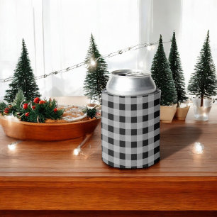 Black and Grey Buffalo Plaid Can Cooler