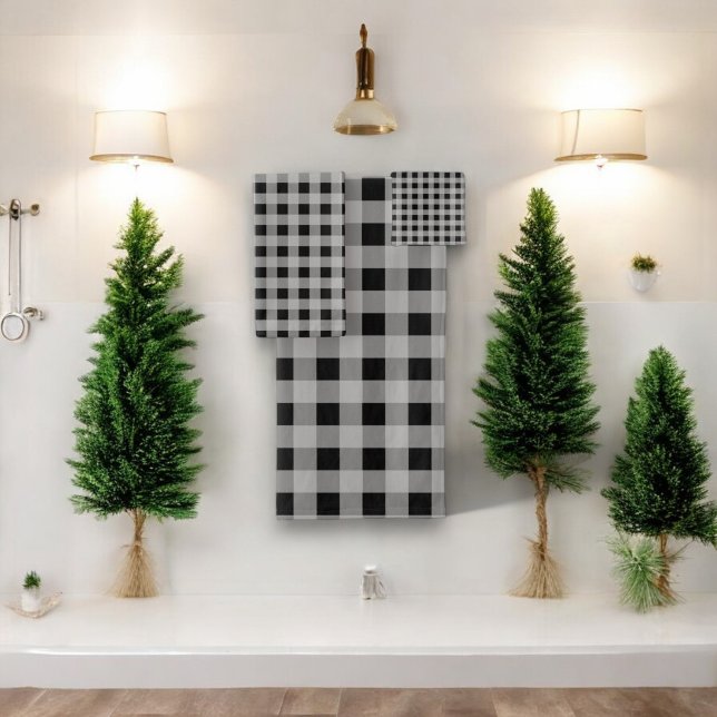 Black and Grey Buffalo Plaid Holiday Bath Towel (Creator Uploaded)