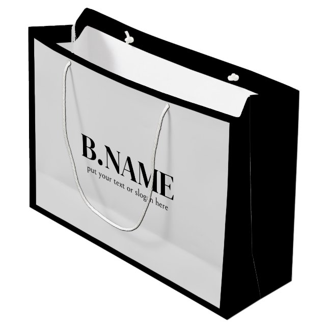 Black And Grey Business Custom Logo Shopping Large Gift Bag (Front Angled)