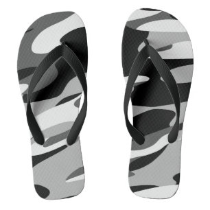black and grey camo abstract flip flops
