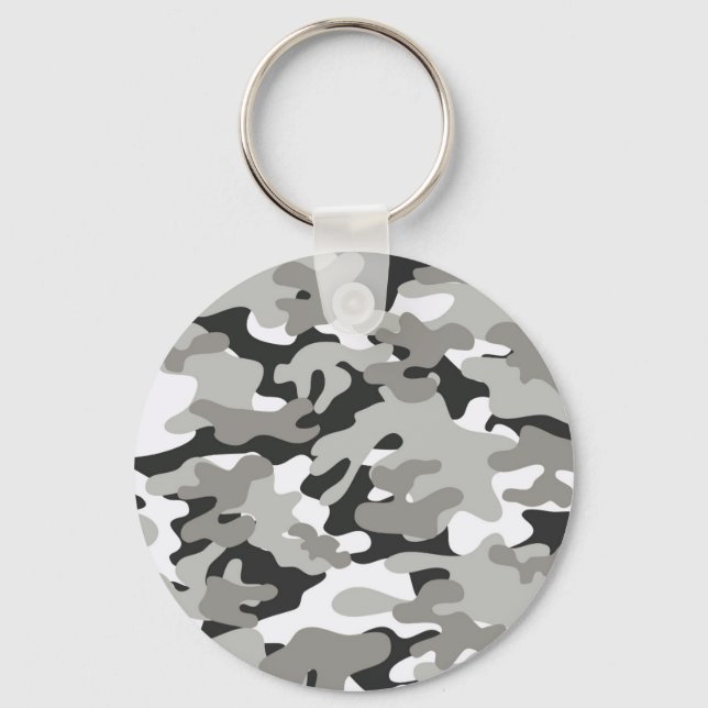 Black and Grey Camo Design Key Ring (Front)