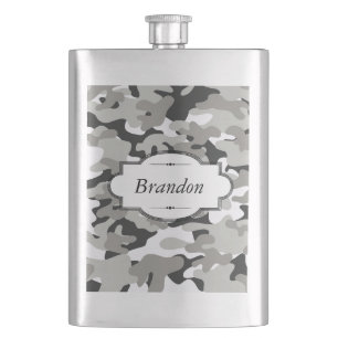 Black and Grey Camo Design Personalised Flask
