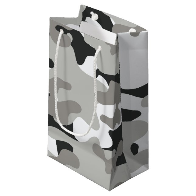Black and Grey Camo Design Small Gift Bag (Front Angled)