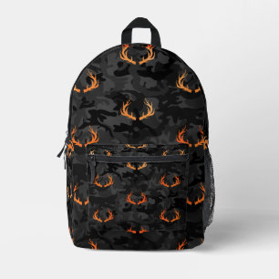 Black and Grey Camo with Orange Antlers Printed Backpack