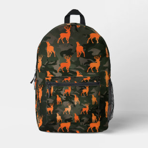 Black And Grey Camo With Orange Deer Printed Backpack