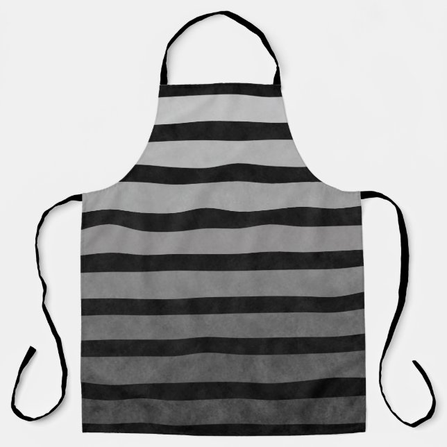 Black And Grey Camouflage Textured Line Stripes Apron (Front)