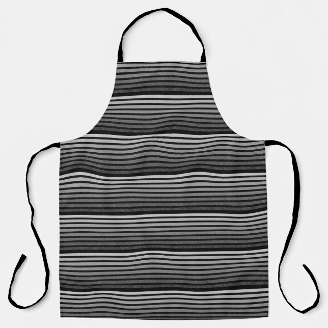 Black And Grey Camouflage Textured Line Stripes Apron (Front)