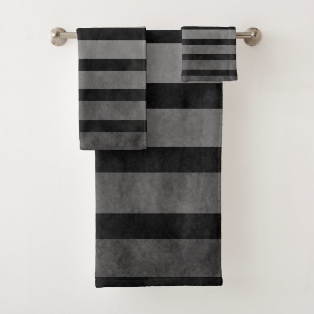 Black And Grey Camouflage Textured Line Stripes Bath Towel Set (Insitu)