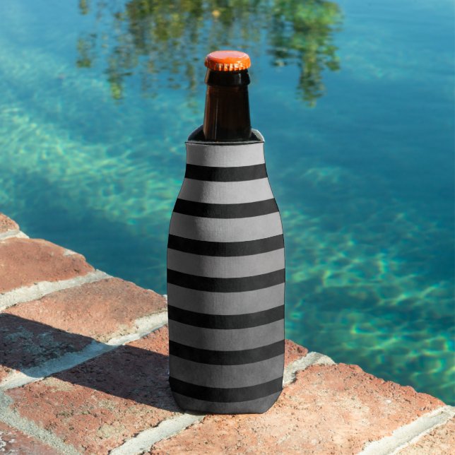 Black And Grey Camouflage Textured Line Stripes  Bottle Cooler (In Situ Pool)