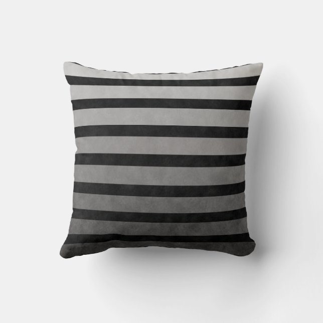 Black And Grey Camouflage Textured Line Stripes Cushion (Back)