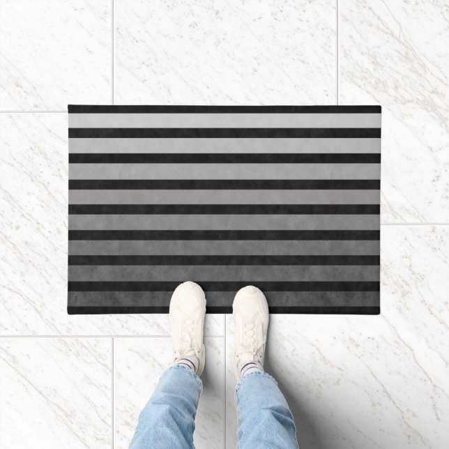 Black And Grey Camouflage Textured Line Stripes Doormat (Indoor)