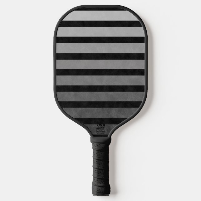 Black And Grey Camouflage Textured Line Stripes Pickleball Paddle (Front)