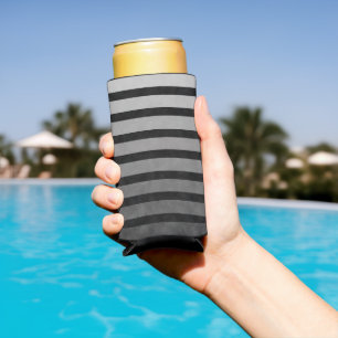 Black And Grey Camouflage Textured Line Stripes Seltzer Can Cooler