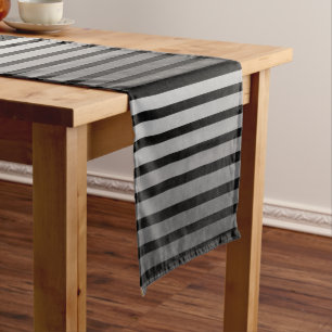 Black And Grey Camouflage Textured Line Stripes Short Table Runner