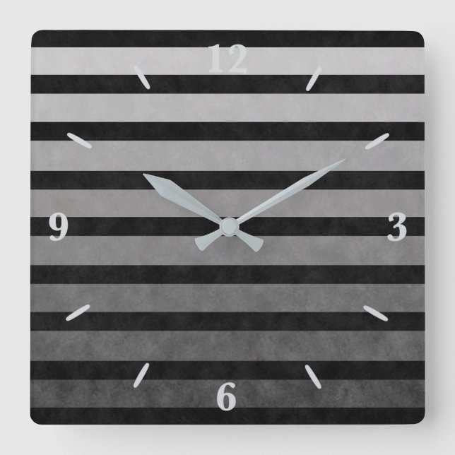 Black And Grey Camouflage Textured Line Stripes Square Wall Clock (Front)