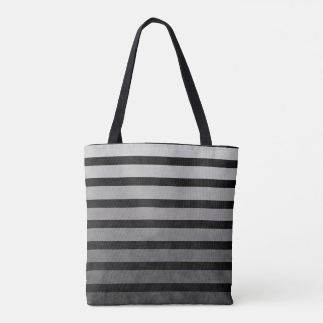 Black And Grey Camouflage Textured Line Stripes Tote Bag (Back)