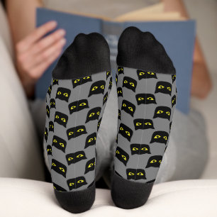 Black and grey cat Halloween pattern Socks