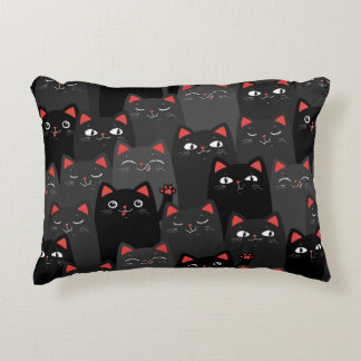 Black and grey Cats. Cartoon seamless pattern. Vin Decorative Cushion
