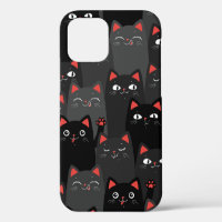 Black and grey Cats. Cartoon seamless pattern. Vin