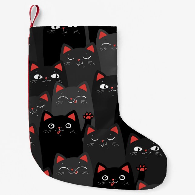Black and grey Cats. Cartoon seamless pattern. Vin Small Christmas Stocking (Front)