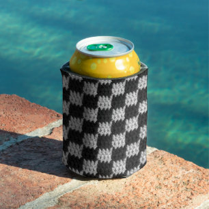 Black and Grey Chequered Crochet Can Cooler