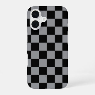 Black and Grey Chequered Print iPhone 16 Case