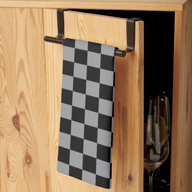 Black and Grey Chequered Print Tea Towel (Thirds Fold)