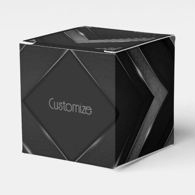 Black And Grey Chevron Cube Favour Box (Front Side)