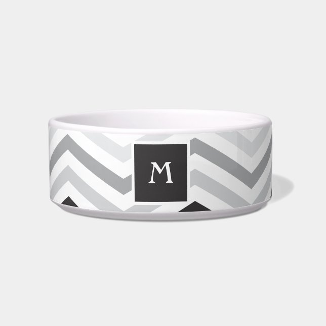 Black and Grey Chevron  | Monogram Cat Dish (Front)