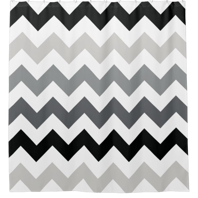 Black and grey chevron waved stripes pattern shower curtain (Front)