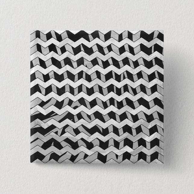 Black and Grey Chevron Zebra pattern 15 Cm Square Badge (Front)