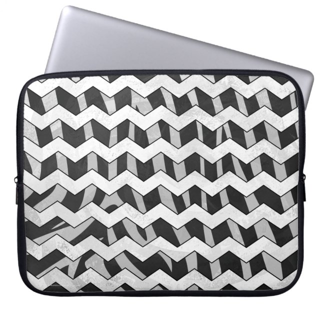 Black and Grey Chevron Zebra pattern Laptop Sleeve (Front)