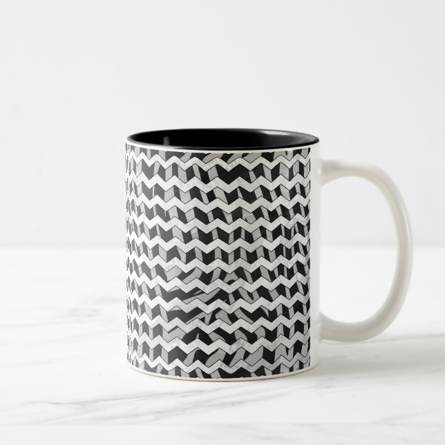 Black and Grey Chevron Zebra pattern Two-Tone Coffee Mug (Right)