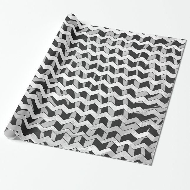 Black and Grey Chevron Zebra pattern Wrapping Paper (Unrolled)