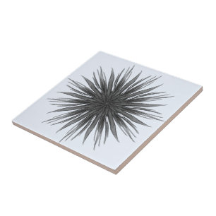 Black And Grey Circular Spray Of Feathered Leaves  Tile