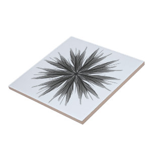 Black And Grey Circular Spray Of Feathered Leaves  Tile