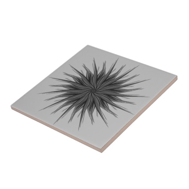 Black And Grey Circular Spray Of Feathered Leaves  Tile (Side)