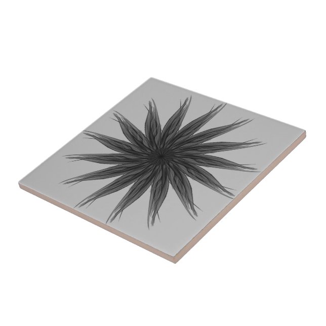 Black And Grey Circular Spray Of Feathered Leaves  Tile (Side)