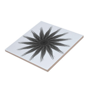 Black And Grey Circular Spray Of Feathered Leaves Tile