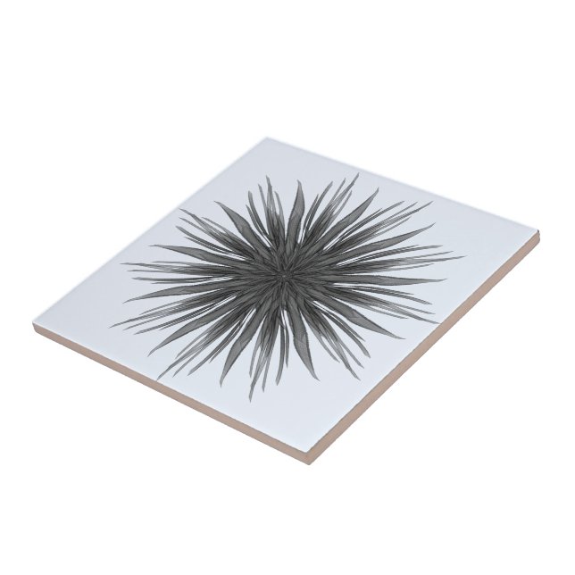 Black And Grey Circular Spray Of Feathered Leaves  Tile (Side)