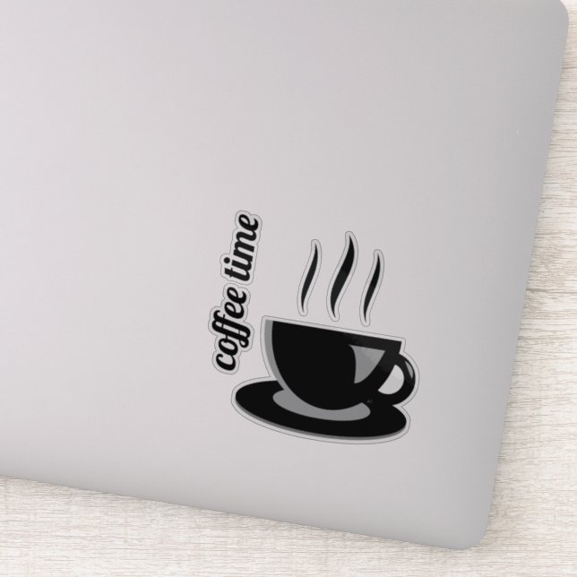 Black and grey coffee mug and quote vinyl stickers (Detail)