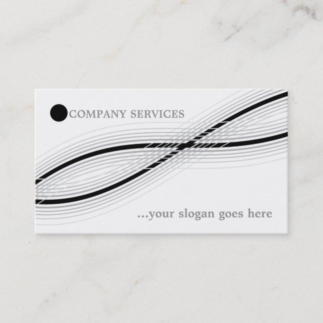 Black and grey crossed curved lines and circle business card (Front)