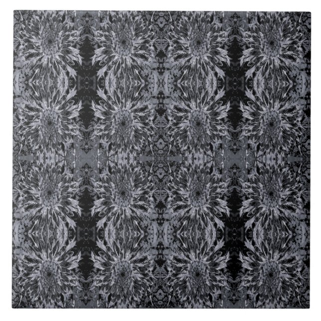 Black and Grey Dahlia Flower Tile (Front)