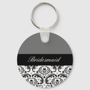 black and grey damask bridesmaid keychain