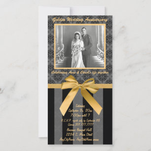 Black And Grey Damask Golden Anniversary Card