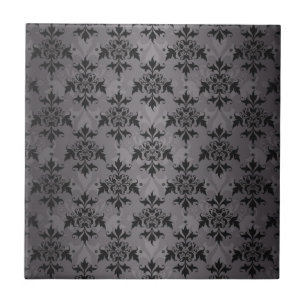 Black and Grey Damask Pattern Tile