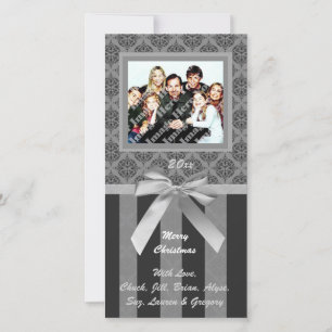 Black And Grey Damask Silver Ribbon Photo Card