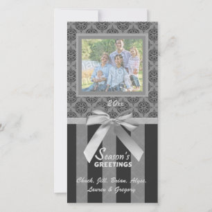 Black And Grey Damask Silver Ribbon Photo Card