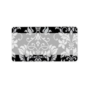Black and Grey Damask Wedding Mailing Address Label