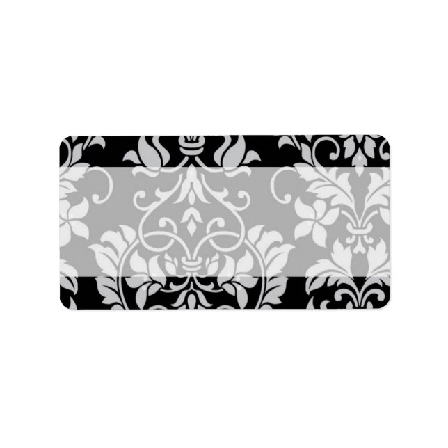 Black and Grey Damask Wedding Mailing Address Label (Front)